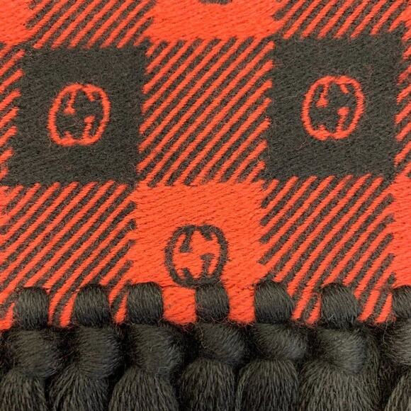 NWT Gucci Wool Interlocking GG LEISURE Scarf Black Red - Picture 6 of 11